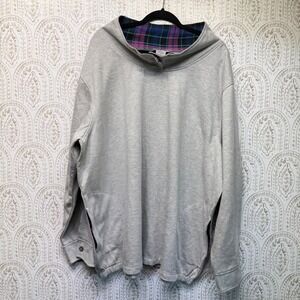 CW Classics Sweatshirt‎ Women 4X Grey Plaid Lined Funnel Neck Pullover Pocketed